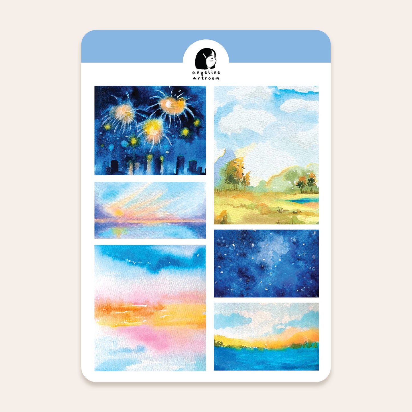 Sky & Ocean - Watercolour Sticker Sheet