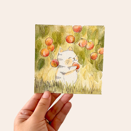 Original Painting - Happy Cat in the Apricot Orchard